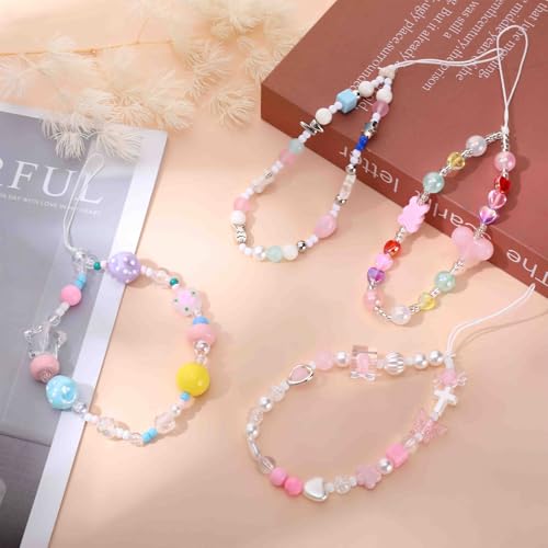 Pink Beaded Phone Wrist Straps, Y2K Phone Case Charms Camera Charm Strap, Lanyard Keychain Wristlet Aesthetic Cellphone Charm - style: Pastel Dream Pearl Garden