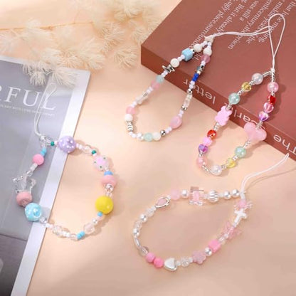 Pink Beaded Phone Wrist Straps, Y2K Phone Case Charms Camera Charm Strap, Lanyard Keychain Wristlet Aesthetic Cellphone Charm - style: Pastel Dream Pearl Garden