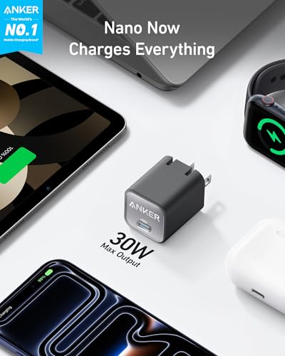 Anker Nano Phone Charger, 30W Portble and Foldable USB C GaN Charger - color: black