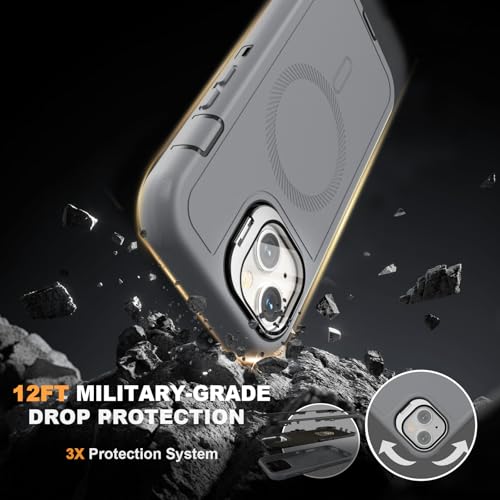 Follaroma for iPhone 13 Case with Stand & Built-in Camera Cover, MagSafe Compatible, Heavy-Duty Shockproof Protection, Magnetic & Rugged Phone Cover for iPhone 13 6.1'', Grey - color: Grey