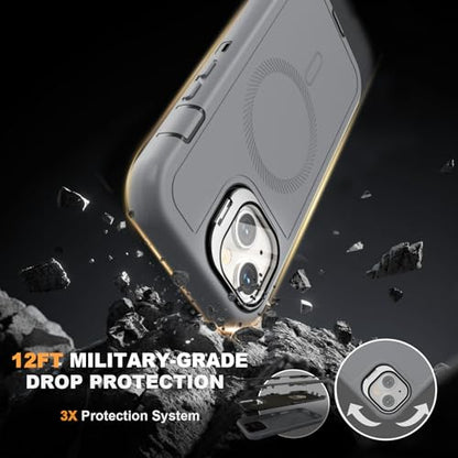 Follaroma for iPhone 13 Case with Stand & Built-in Camera Cover, MagSafe Compatible, Heavy-Duty Shockproof Protection, Magnetic & Rugged Phone Cover for iPhone 13 6.1'', Grey - color: Grey