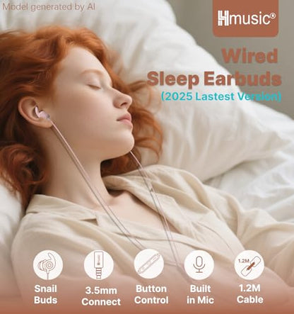 Hmusic 3.5mm Wired Sleep Earbuds, 2g Lightweight Earphones for Side Sleeper - color: Pink, size: Audio Jack