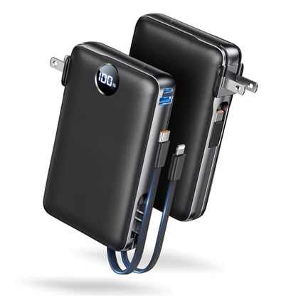 Portable Charger Power Bank 50000mAh Massive Capacity with Wall Plug Black - color: Black