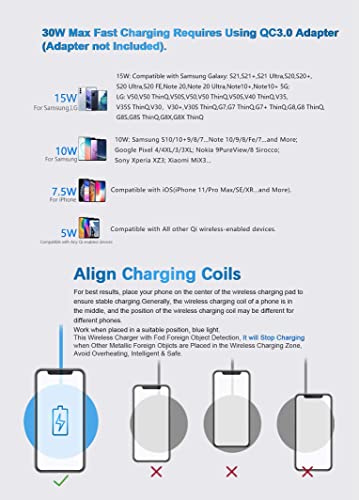 Wireless Charger 30W，Wireless Charger Pad Fast Wireless Charging Compatible with Galaxy S24/S23/S22/S21/S20/S10, Fast Charger Compatible with iPhone 16/15/14/13/12/11 Series