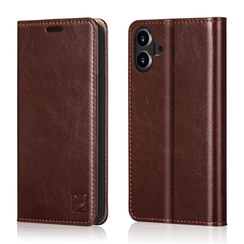 Belemay Leather Wallet Case Compatible with iPhone 17, Premium Cowhide Leather Two-Tone Effect, RFID Blocking Card Holders, Shockproof TPU Shell, Kickstand, Protective Flip Cover, 6.3", Brown - color: Brown, size: iPhone 17
