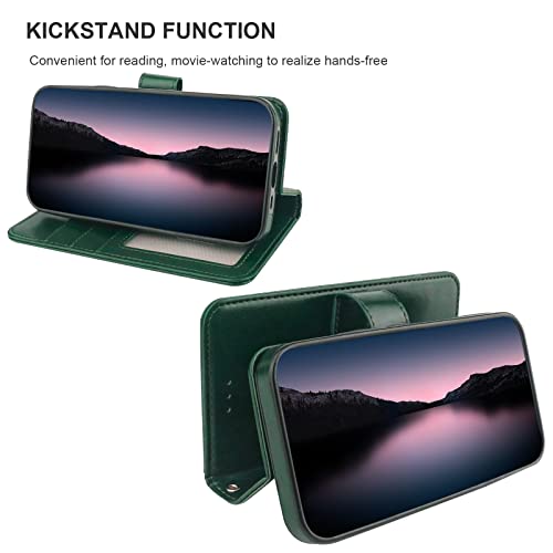 Bocasal Detachable Wallet Case Card Holder for iPhone 14 Plus, Green | RFID Blocking Kickstand Card Slots Holder PU Leather Magnetic Shockproof Wrist Strap Removable Flip Protective Cover 6.7 inch - color: Green