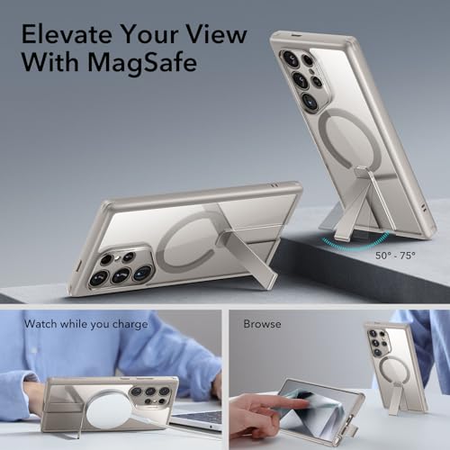 ESR for Samsung Galaxy S24 Ultra Magsafe Case with Kickstand, Wireless Charging Compatible with Magnetic, 3 Stand Modes, Military-Grade Protection, Shockproof Case Slim Fit for S24 Ultra, Clear Grey - color: Magsafe Boost-Clear Grey