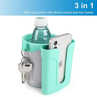 Accmor 3-in-1 Bike Cup Holder with Cell Phone Keys Holder, Bike Water Bottle Holders, Universal Bar Drink Cup Can Holder for Bicycles, Motorcycles, Scooters, Grey Green, 2 Pack - color: Grey Green-2 Pack