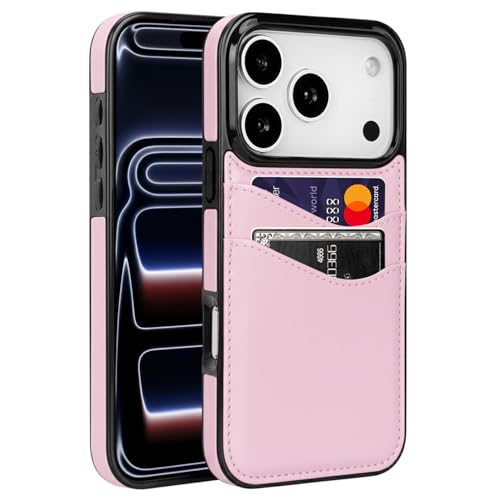 Compatible with iPhone 17 Pro Wallet Case with Card Holder(Hot Pink) | (2 Cards), Shockproof Soft TPU Protective Cover Women Girls, Card Holder Case for iPhone 17 Pro 6.3 Inch - color: Hot Pink, size: iPhone 17 Pro 6.3 inch