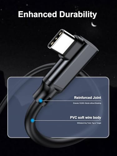 90 Degree Right Angle USB C Male to Female Extension Cable 10FT,Type C USB 3.1 Gen 2 10Gbps 5A 240W 4K Video Compatible with MacBook Pro,iPad Pro,Switch,Dell XPS,Surface Go,PSVR2/USB C Hub,iPhone 15 - size: 10FT