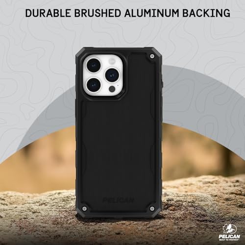 Pelican Shield iPhone 15 Pro Max Case -MagSafe Phone Case -Brushed Aluminum | Magnetic Phone Case w/21ft Military Grade Drop Protection - Phone Cover w/ Belt Clip Holster Kickstand for iPhone 15 Pro Max - color: Shield Brushed Aluminum, style: MagSafe