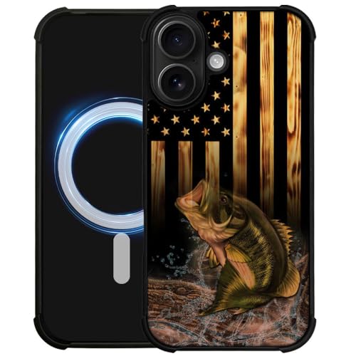 DJSOK Case for iPhone 17,Compatible with MagSafe,Anti-Scratch Shockproof Case,Wood American Flag Fish - color: Wood American Flag Fish, size: IPhone 17