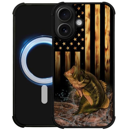 DJSOK Case for iPhone 17,Compatible with MagSafe,Anti-Scratch Shockproof Case,Wood American Flag Fish - color: Wood American Flag Fish, size: IPhone 17