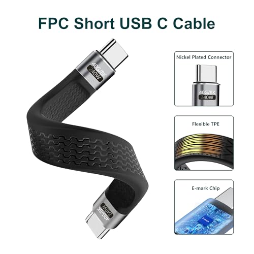 Short USB C Cable with Keychain Total 2-Packs, (5inch) Thunderbolt 4 USB 4 Cable with 40Gbps Data Transfer 240W PD Fast Charging 8K@60Hz, Compatible for iPhone17 Pro Max