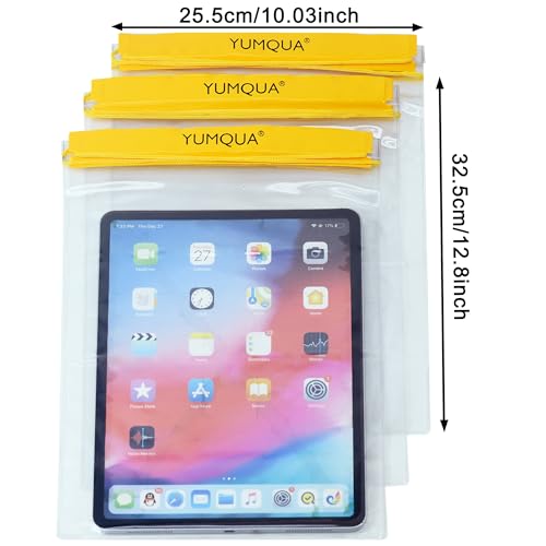 Waterproof Pouch Clear Dry Bag Document Map Holder Large Size 3PACK | Screen Touch, Water Proof Water Tight Map Case, Protect Kindle Tablet Cloth Dry Against Sand Water for Hiking Boating Fishing - color: Yellow