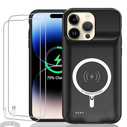 Battery Case for iPhone 14 Pro, Upgraded 10000mAh Rechargeable Portable Extended Battery Pack Support Qi Wireless Charging Case Compatible with iPhone 14 Pro (6.1 inch) Charger Case & Carplay (Black) - size: iPhone 14 Pro