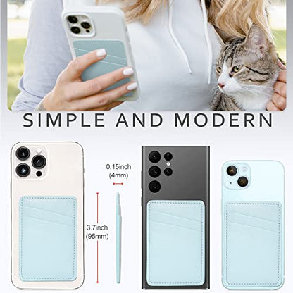 Limvory Phone Wallet Stick On, Leather Phone Card Holder - color: White, Blue