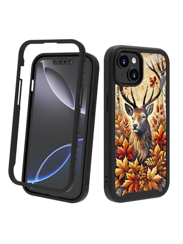 Compatible with iPhone 14 / iPhone 13 Case – Rugged Full-Body Protective Cover for Women Men Dual Layer Shockproof Bumper, Heavy-Duty Phone Case - Deer Fall Maple Leaf 097 - color: Deer Fall Maple Leaf 097