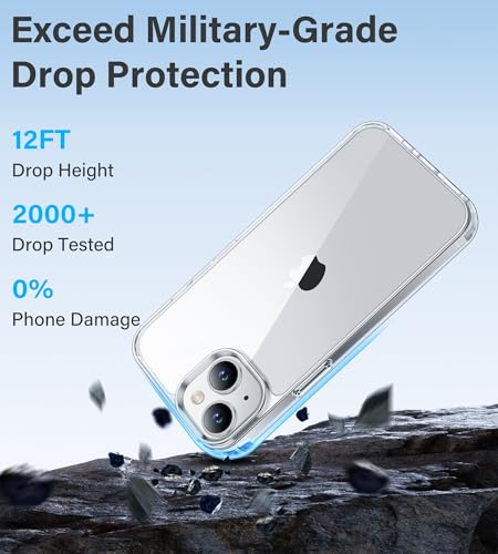 Vakoo Clear Case for iPhone 15, Anti-Yellowing | Hard Back with Military-Grade Drop Protection, Wireless Charging Compatible - color: Transparent, size: iPhone 15