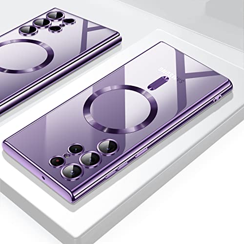 Hurgoer for Samsung Galaxy S23 Ultra Case（only）, Covers for s23u .Magnetic Glossy Slim Clear Luxury Soft Shockproof funda capa para for Galaxy S23 Ultra 6.8 inch .Compatible with MagSafe(Purple) - color: Purple