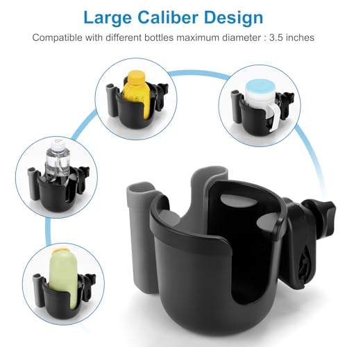 Accmor Wheelchair Cup Holder with Phone Holder, ﻿Universal 360° Rotatable Walker Cup Holder Rollator Scooter Accessory - color: Grey