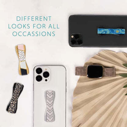 LoveHandle Duo Grip for Smartphone and Tablet - Chic Chevron Design Elastic Strap Original Grip with Silver Base + XL Grip with Black Base