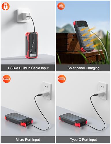 Solar Power Bank 40000mAh PD20W Fast Charging Portable Solar Charger - color: Red