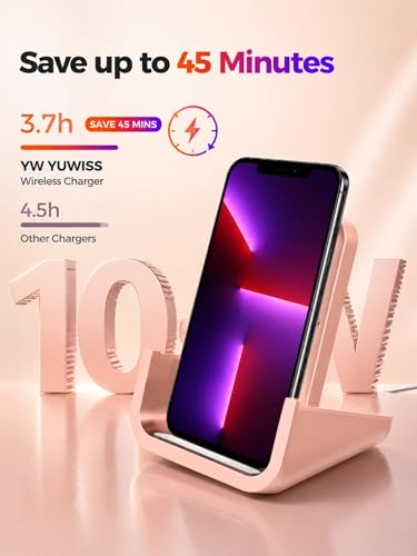 Wireless Charger YUWISS Wireless Charging Stand Cordless Charger 10/7.5/5W Compatible with iPhone 14 13 12/12 /11Pro Max/XR/XS Max/XS/X/8/8Plus Galaxy S22/S21/S9/S9+/S8/S8+ Note (Rose Gold) - color: Rose Gold