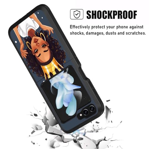 for Galaxy Z Flip 5 Case, Heavy Duty Dual Layer Hybrid Military Grade Shockproof Drop Folding Protective Cover for Samsung Galaxy Z Flip 5 5G 2023, African American Girl Wearing Crown - color: African American Girl Wearing Crown