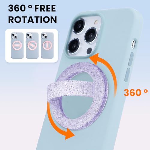 Magnetic Silicone Ring Grip Phone Holder, Loop Grip Phone Holder,Magnetic Phone Loop,Magsafe Phone Grip,Compatible with Magsafe for iPhone 16/15/14/13/12 Series (Purple Sparkle) - color: Purple Sparkle