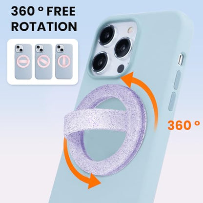 Magnetic Silicone Ring Grip Phone Holder, Loop Grip Phone Holder,Magnetic Phone Loop,Magsafe Phone Grip,Compatible with Magsafe for iPhone 16/15/14/13/12 Series (Purple Sparkle) - color: Purple Sparkle