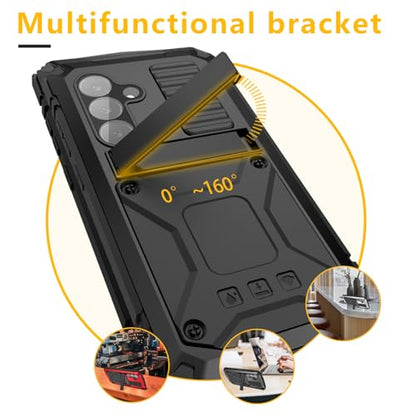 Simicoo for Samsung Galaxy S25 FE Metal Military Heavy Duty Case, Metallic Bumper Shockproof Dustproof Rugged Tough with Stand Screen Protector Camera Control Full Body Drop Protective Cover (Black) - color: Black