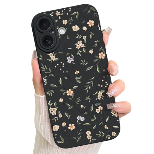 LSL Case for iPhone 17 Colorful Floral Pattern Print Design | Soft TPU Full Camera Lens Anti-Drop Anti-Scratch Shockproof Protective Slim Black Cover for Women Girls - color: Color Floral Black Case, size: for iPhone 17