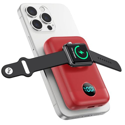 Magnetic Portable Charger for iPhone,10800mAh 25W PD Fast Charging Wireless Power Bank,4 Outputs Travel Essential Battery Pack for Magsafe,iPhone 18 Pro/18 Pro Max/17/16/15/14/13/12,Apple Watch,Red - color: Red