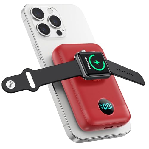 Magnetic Portable Charger for iPhone,10800mAh 25W PD Fast Charging Wireless Power Bank,4 Outputs Travel Essential Battery Pack for Magsafe,iPhone 18 Pro/18 Pro Max/17/16/15/14/13/12,Apple Watch,Red - color: Red