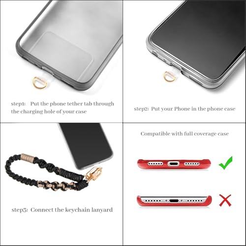 Phone Wrist Strap, Universal Chain with Tether Tab, Nylon Wristlet Charm, Anti-Loss Cell Phone Lanyard (Black)