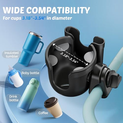 Cup Holder for Walker: Stroller Cup Holder Attachment with Phone Holder - color: Black