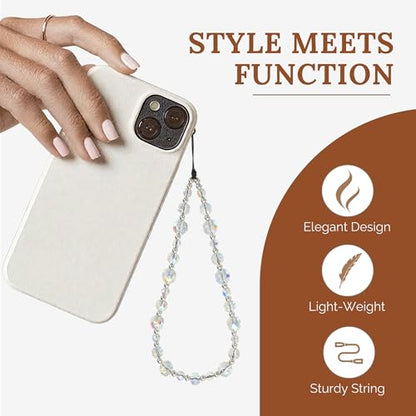 Crystal & Pearl Phone Charm Wrist Strap, Beaded Lanyard Wristlet Chain, Hands-Free Bracelet Strap for Phone Cases - color: Crystal