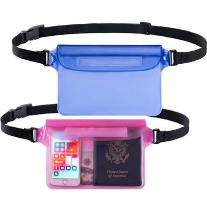 CADONO 2-Pack Waterproof Pouch with Adjustable Waist Strap | Screen Touch Sensitive Dry Bag, Keep Your Phone and Valuables Dry, Perfect for Swimming Kayaking Boating Fishing Beach Diving - color: Blue+Pink