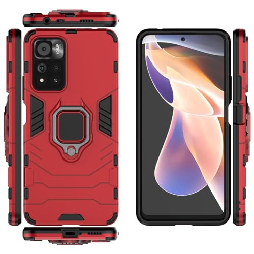 Max Power Digital Magnet Case for Xiaomi Redmi Note 11 Pro Shockproof Hard Phone Cover with Grip, Metal Ring Kickstand Bumper Shell [Compatible with Magnetic Car Mount] (Red) - color: Red, size: Xiaomi Redmi Note 11 Pro