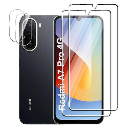 for Redmi A7 Pro 5G Screen Protector with Camera Lens Protector, 9H Hardness Anti-Scratch Tempered Glass flim, Case Friendly,(2+2 PACK) - color: Redmi A7 Pro 5G