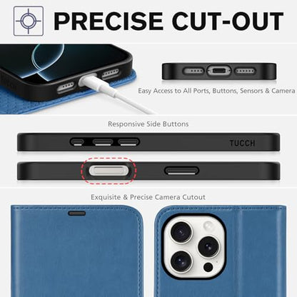 TUCCH Wallet Case for iPhone 16 Pro Max (6.9") 2024, Flip Stand, Light Blue | RFID Blocking, 4 Card Holders, Kickstand, PU Leather, Shockproof TPU Shell, Magnetic Closure, Protective Folio Cover - color: Light Blue
