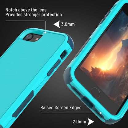 X-belmox Heavy Duty Phone Case for iPhone SE 3rd Gen with Screen Protector, 3 in 1 iPhone SE 2020/2022 Case [Shockproof] Rugged Protective [Drop Proof] for iPhone 7/8 case 4.7" - Turquoise Green - color: Turquoise
