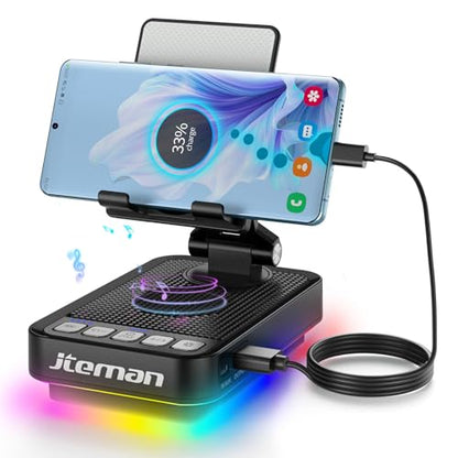 JTEMAN Gifts for Men Women Phone Stand Bluetooth Speaker with Light and Charging Function, 360 Rotating Phone Holder Cool Tech Gifts for Dad Mom Husband Unique Birthday Gift Ideas - color: black
