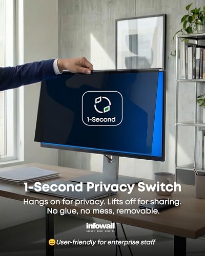 Hanging Privacy Screen Protector for Monitor (Fits 21-22 Inch Frameless), 30°+ Full Privacy & 95% Light Blocking, Instant Setup, 87% Blue Light & 97% UV Block, Office Data Security & Eye Protection - size: 22"-16:9 (19.29"L x 12.48"W)