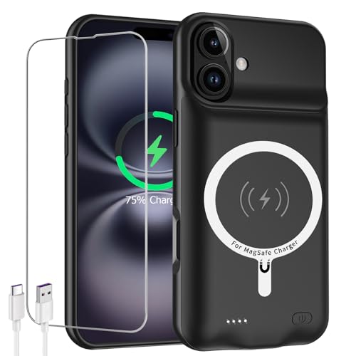 Battery Case for iPhone 16 Plus,Upgraded 12000mAh High Capacity Rechargeable Portable Extended Charger Case Wireless Charging Compatible with iPhone 16 Plus (6.7 inch) Charging Case & Carplay (Black) - size: iPhone 16 Plus (6.7 inch)
