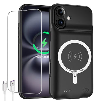 Battery Case for iPhone 16 Plus,Upgraded 12000mAh High Capacity Rechargeable Portable Extended Charger Case Wireless Charging Compatible with iPhone 16 Plus (6.7 inch) Charging Case & Carplay (Black) - size: iPhone 16 Plus (6.7 inch)