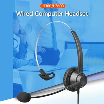 Wired Computer Headset with Microphone, Single Sided Headphone, Wired Headset with Boom Microphone Suitable for Telephone Operator Computer