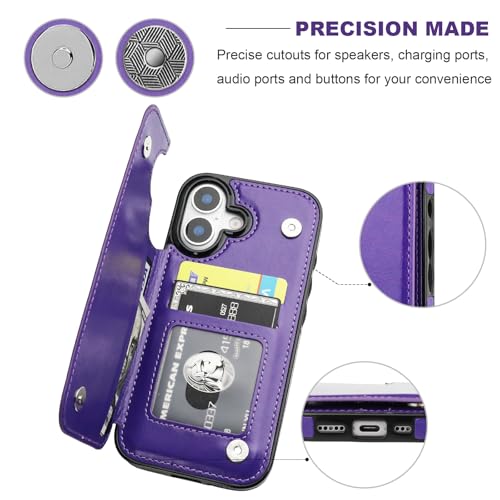 ONETOP for iPhone 17 Wallet Case with Credit Card Holder,Purple | Kickstand,ID/Cash Holder,Case Wallet with Card Slots,Double Magnetic Clasp,Durable PU Leather Shockproof Cover for Women Men - color: Purple