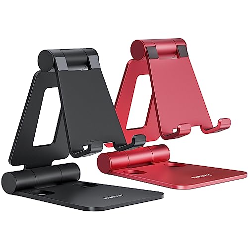 Nulaxy 2 Pack Aluminum Dual Folding Cell Phone Stanr for Desk, Black & Red - color: G-Black & Red